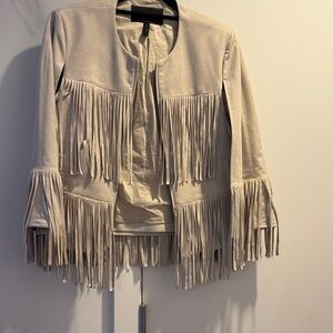 BCBG Paris Cream Fringe Blazer